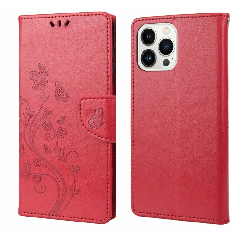 Butterfly Flower Pattern Flip Leather Phone Case, For iPhone 14 Pro Max
