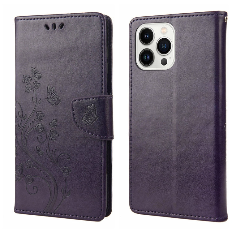 Butterfly Flower Pattern Flip Leather Phone Case, For iPhone 14 Pro Max