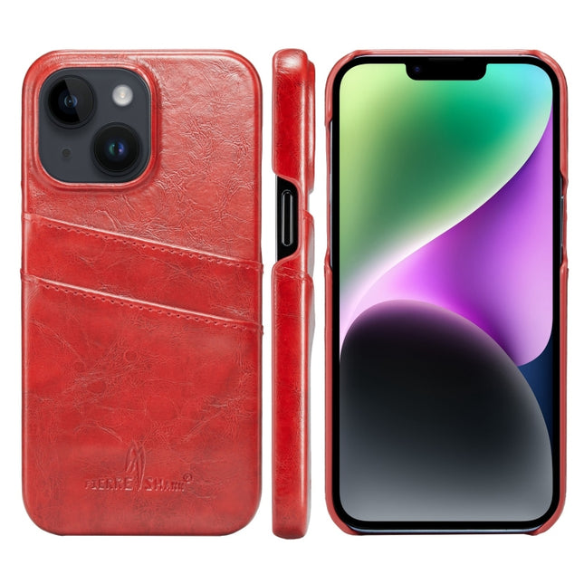 Fierre Shann Retro Oil Wax Texture PU Leather Case with Card Slots, For iPhone 14, For iPhone 14 Plus, For iPhone 14 Pro, For iPhone 14 Pro Max