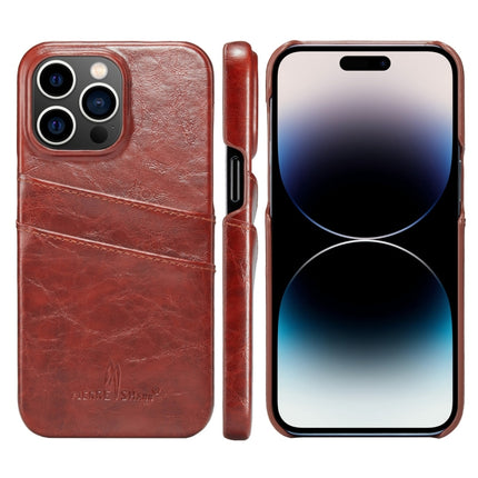Fierre Shann Retro Oil Wax Texture PU Leather Case with Card Slots, For iPhone 14, For iPhone 14 Plus, For iPhone 14 Pro, For iPhone 14 Pro Max