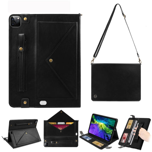 Funda de piel sintética con tapa horizontal tipo sobre, ranuras para tarjetas, ranuras para bolígrafos, soporte, billetera, marco de fotos y correa para el hombro, para iPad Pro 11 2021/2020, para iPad Pro 12.9 2021/2020