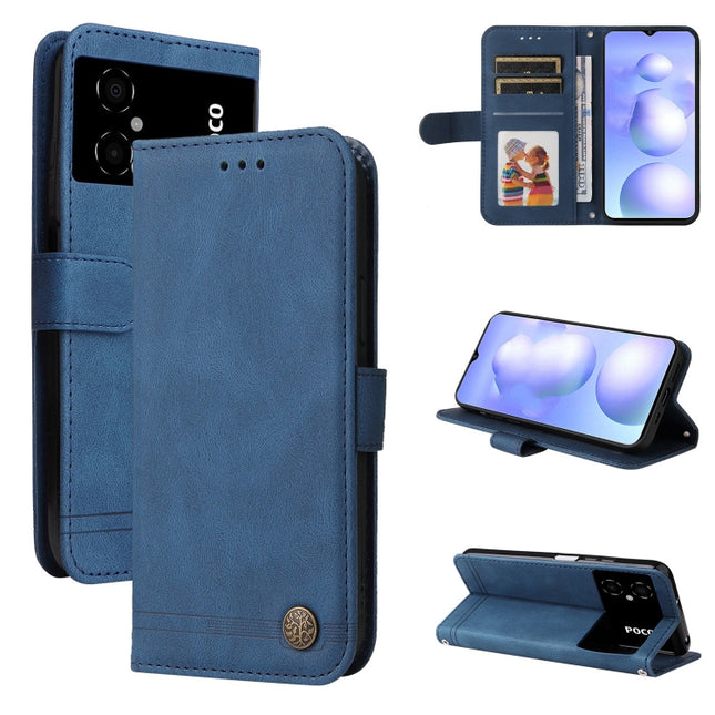 Skin Feel Life Tree Metal Button Leather Phone Case, For Xiaomi Poco M4 5G