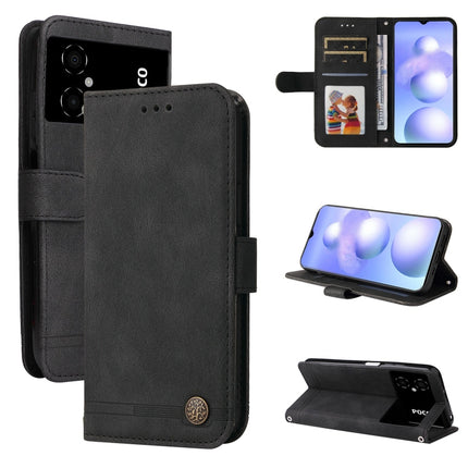 Skin Feel Life Tree Metal Button Leather Phone Case, For Xiaomi Poco M4 5G