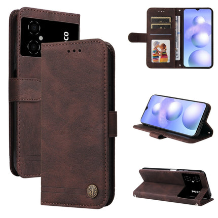 Skin Feel Life Tree Metal Button Leather Phone Case, For Xiaomi Poco M4 5G