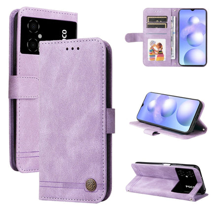 Skin Feel Life Tree Metal Button Leather Phone Case, For Xiaomi Poco M4 5G