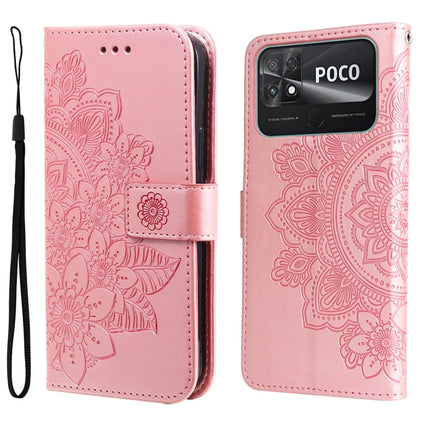 7-petal Flowers Embossing Leather Phone Case, For vivo Y02s, For vivo Y75 4G / S10e, For vivo Y77 5G, For Xiaomi Poco C40
