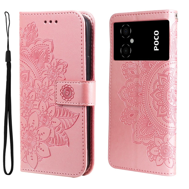 7-petal Flowers Embossing Leather Phone Case, For Xiaomi Poco M4 5G