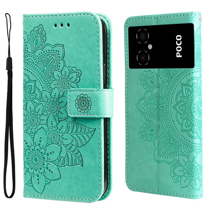 7-petal Flowers Embossing Leather Phone Case, For Xiaomi Poco M4 5G
