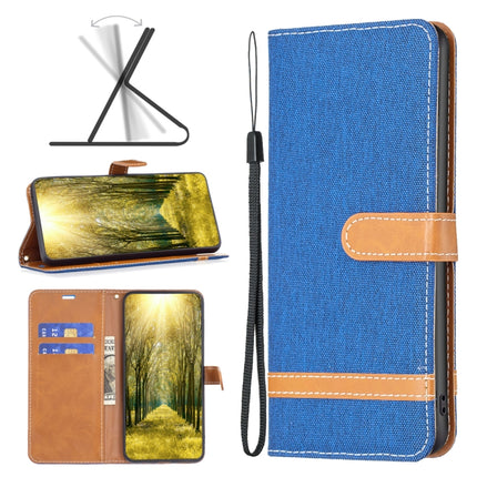 Color Block Denim Texture Leather Phone Case, For Samsung Galaxy A04 4G