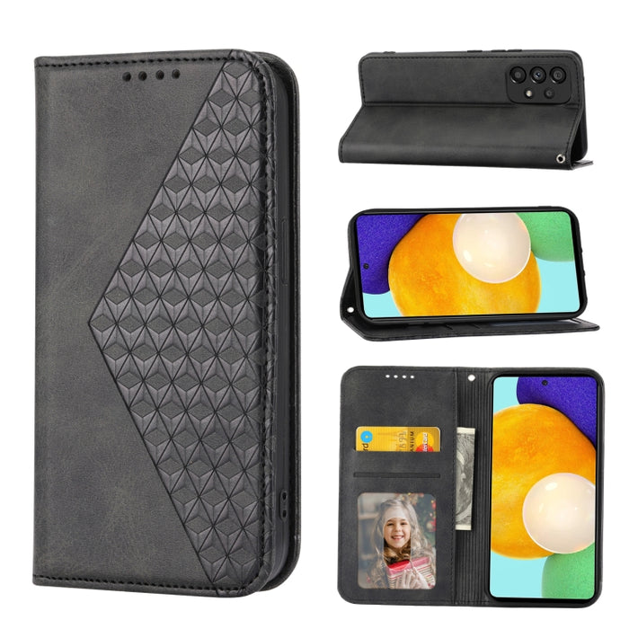 Cubic Grid Calf Texture Magnetic Closure Leather Phone Case, For Samsung Galaxy A53 5G, For Samsung Galaxy A73 5G