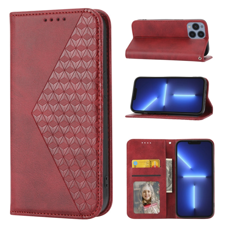 Cubic Grid Calf Texture Magnetic Closure Leather Phone Case, For iPhone 14, For iPhone 14 Plus, For iPhone 14 Pro, For iPhone 14 Pro Max