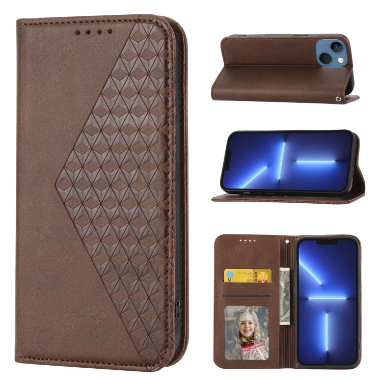 Cubic Grid Calf Texture Magnetic Closure Leather Phone Case, For iPhone 14, For iPhone 14 Plus, For iPhone 14 Pro, For iPhone 14 Pro Max