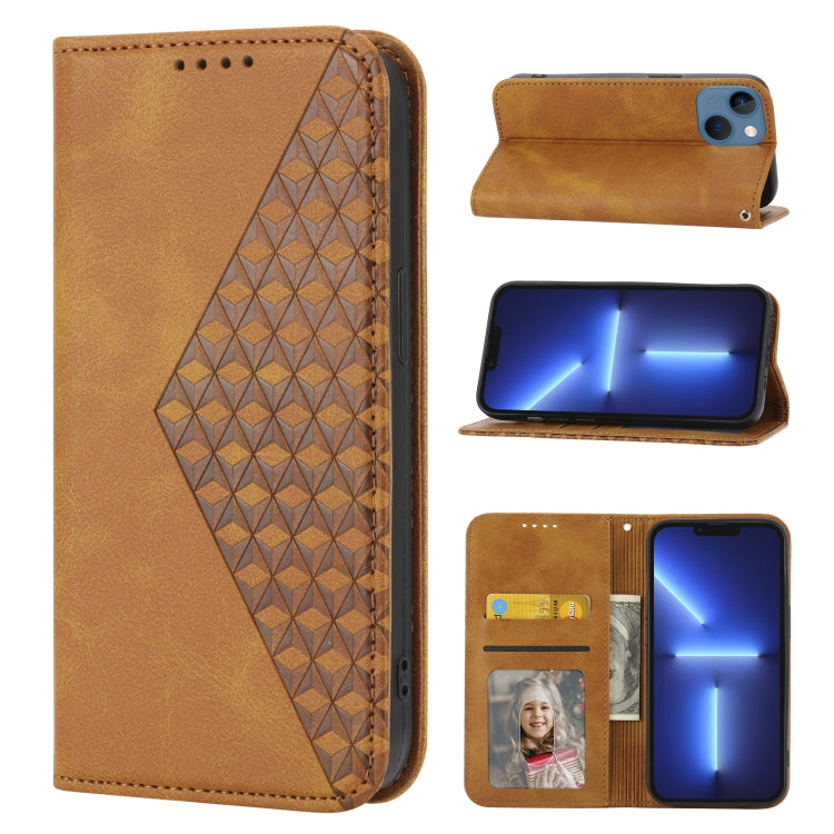 Cubic Grid Calf Texture Magnetic Closure Leather Phone Case, For iPhone 14, For iPhone 14 Plus, For iPhone 14 Pro, For iPhone 14 Pro Max