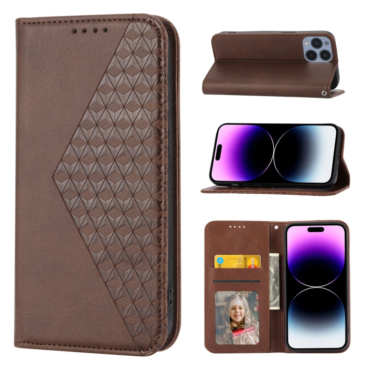 Cubic Grid Calf Texture Magnetic Closure Leather Phone Case, For iPhone 14, For iPhone 14 Plus, For iPhone 14 Pro, For iPhone 14 Pro Max