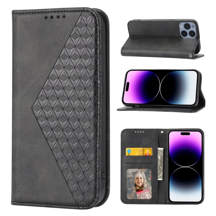 Cubic Grid Calf Texture Magnetic Closure Leather Phone Case, For iPhone 14, For iPhone 14 Plus, For iPhone 14 Pro, For iPhone 14 Pro Max