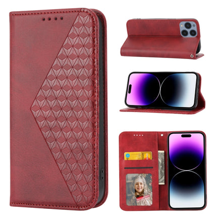 Cubic Grid Calf Texture Magnetic Closure Leather Phone Case, For iPhone 14, For iPhone 14 Plus, For iPhone 14 Pro, For iPhone 14 Pro Max