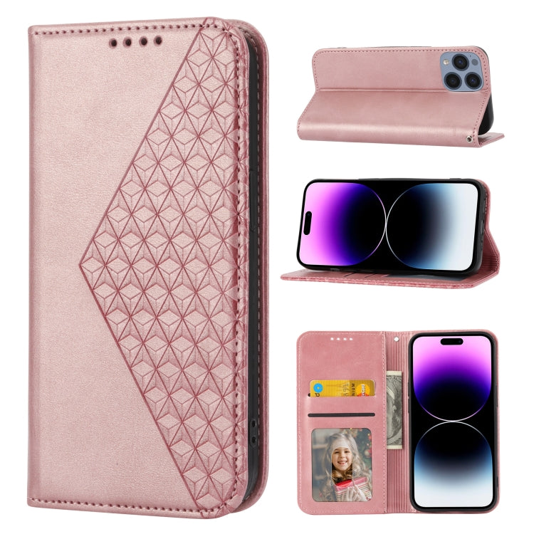Cubic Grid Calf Texture Magnetic Closure Leather Phone Case, For iPhone 14, For iPhone 14 Plus, For iPhone 14 Pro, For iPhone 14 Pro Max