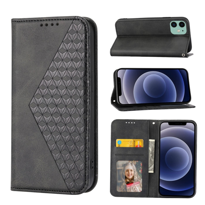 Cubic Grid Calf Texture Magnetic Closure Leather Phone Case, For iPhone 12 mini, For iPhone 12 / 12 Pro, For iPhone 12 Pro Max, For iPhone 11