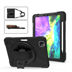 For iPad Pro 12.9 (2020) 360 Degree Rotation Silicone Protective Cover with Holder & Hand Strap & Long Strap & Pencil Slot
