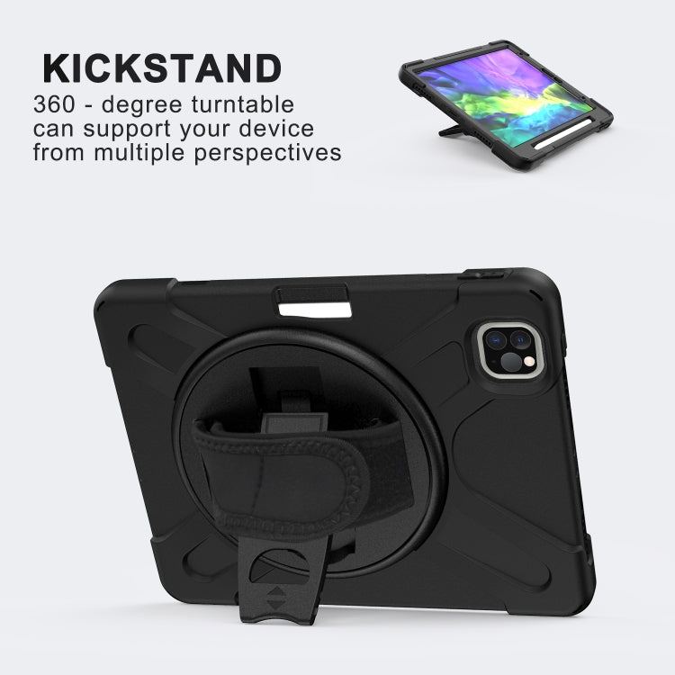 For iPad Pro 12.9 (2020) 360 Degree Rotation Silicone Protective Cover with Holder & Hand Strap & Long Strap & Pencil Slot