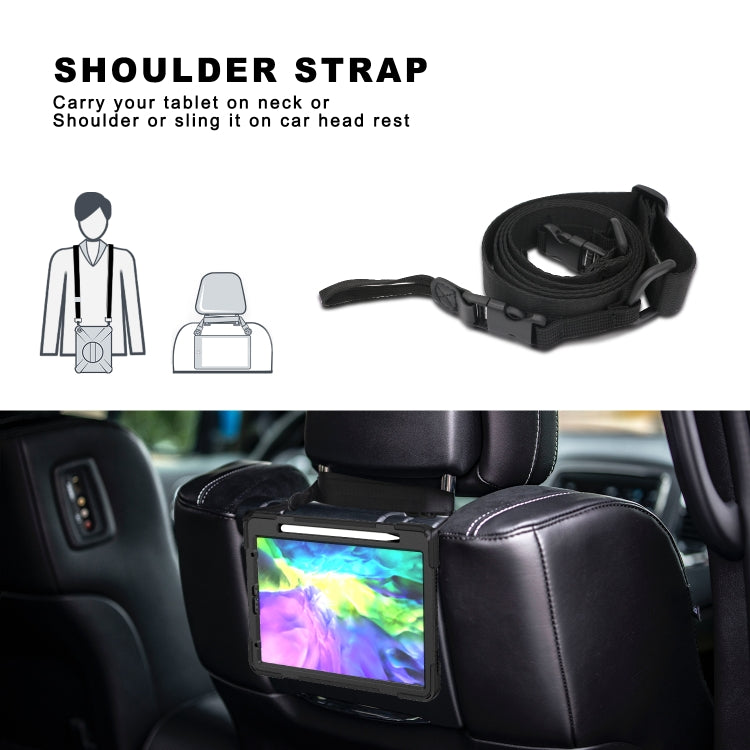 For iPad Pro 12.9 (2020) 360 Degree Rotation Silicone Protective Cover with Holder & Hand Strap & Long Strap & Pencil Slot