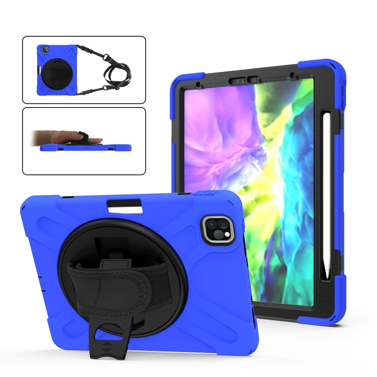 For iPad Pro 12.9 (2020) 360 Degree Rotation Silicone Protective Cover with Holder & Hand Strap & Long Strap & Pencil Slot
