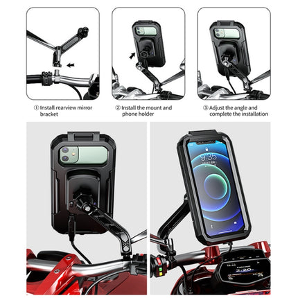Motorcycle / Bicycle Rearview Mirror Wireless Charging Waterproof Box Mobile Phone Holder