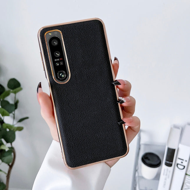 Genuine Leather Luolai Series Nano Plating Phone Case, For Sony Xperia 1 IV, For Sony Xperia 10 IV