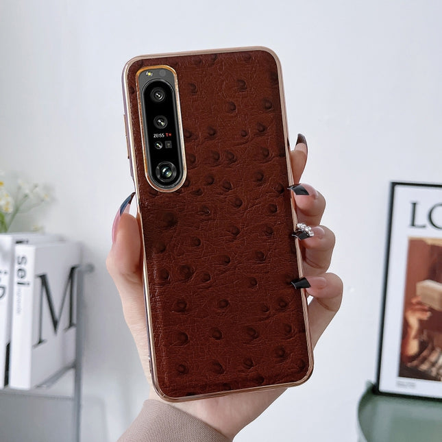 Genuine Leather Ostrich Texture Nano Plating Phone Case, For Sony Xperia 1 IV, For Sony Xperia 10 IV
