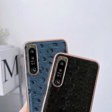 Genuine Leather Ostrich Texture Nano Plating Phone Case, For Sony Xperia 1 IV, For Sony Xperia 10 IV