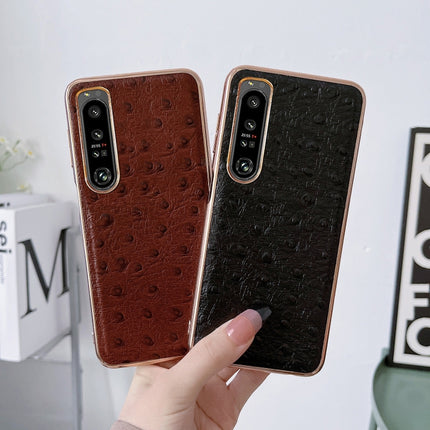 Genuine Leather Ostrich Texture Nano Plating Phone Case, For Sony Xperia 1 IV, For Sony Xperia 10 IV