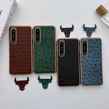 Genuine Leather Ostrich Texture Nano Plating Phone Case, For Sony Xperia 1 IV, For Sony Xperia 10 IV