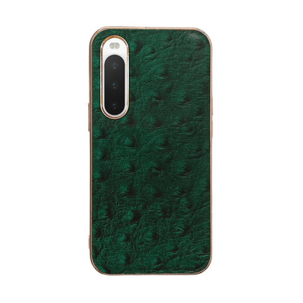 Genuine Leather Ostrich Texture Nano Plating Phone Case, For Sony Xperia 1 IV, For Sony Xperia 10 IV
