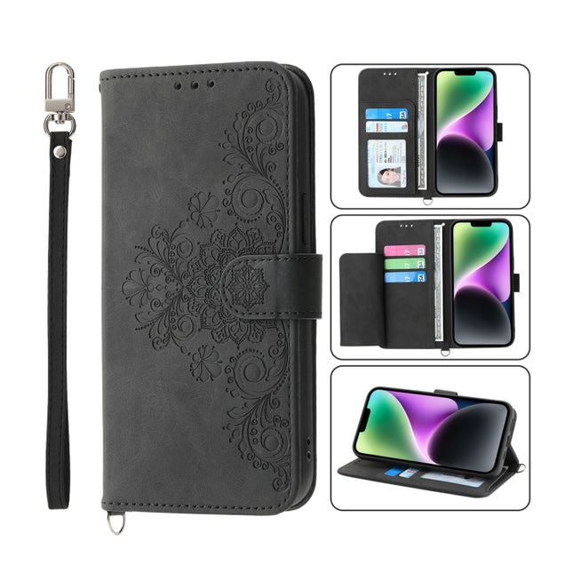 Skin-feel Flowers Embossed Wallet Leather Phone Case