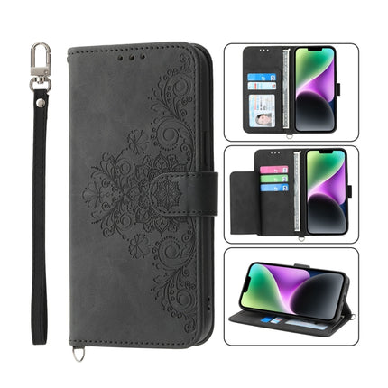 Skin-feel Flowers Embossed Wallet Leather Phone Case, For iPhone 14, For iPhone 14 Plus, For iPhone 14 Pro, For iPhone 14 Pro Max