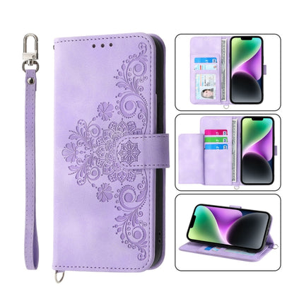 Skin-feel Flowers Embossed Wallet Leather Phone Case, For iPhone 14, For iPhone 14 Plus, For iPhone 14 Pro, For iPhone 14 Pro Max