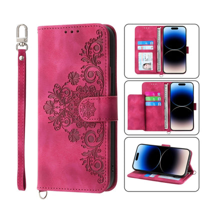 Skin-feel Flowers Embossed Wallet Leather Phone Case, For iPhone 14, For iPhone 14 Plus, For iPhone 14 Pro, For iPhone 14 Pro Max