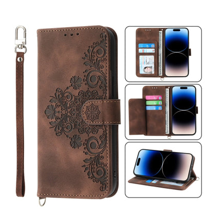 Skin-feel Flowers Embossed Wallet Leather Phone Case, For iPhone 14, For iPhone 14 Plus, For iPhone 14 Pro, For iPhone 14 Pro Max