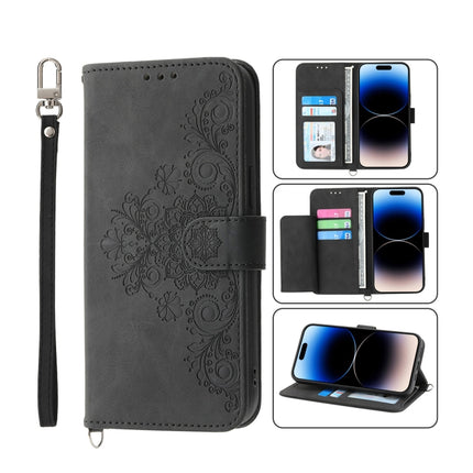Skin-feel Flowers Embossed Wallet Leather Phone Case, For iPhone 14, For iPhone 14 Plus, For iPhone 14 Pro, For iPhone 14 Pro Max