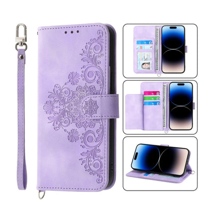 Skin-feel Flowers Embossed Wallet Leather Phone Case, For iPhone 14, For iPhone 14 Plus, For iPhone 14 Pro, For iPhone 14 Pro Max