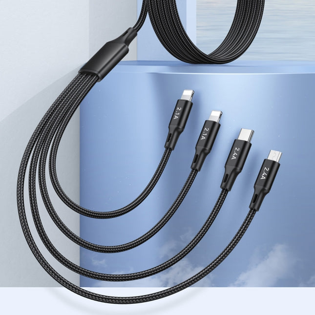 awei CL-129 4 in 1 USB to USB-C / Type-C to 8Pin to Micro USB Multi Charging Cable, CL-129
