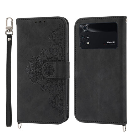 Skin-feel Flowers Embossed Wallet Leather Phone Case, For Xiaomi Poco M4 Pro 4G, For Xiaomi Poco X4 Pro 5G, For Xiaomi Mi 11T / 11T Pro