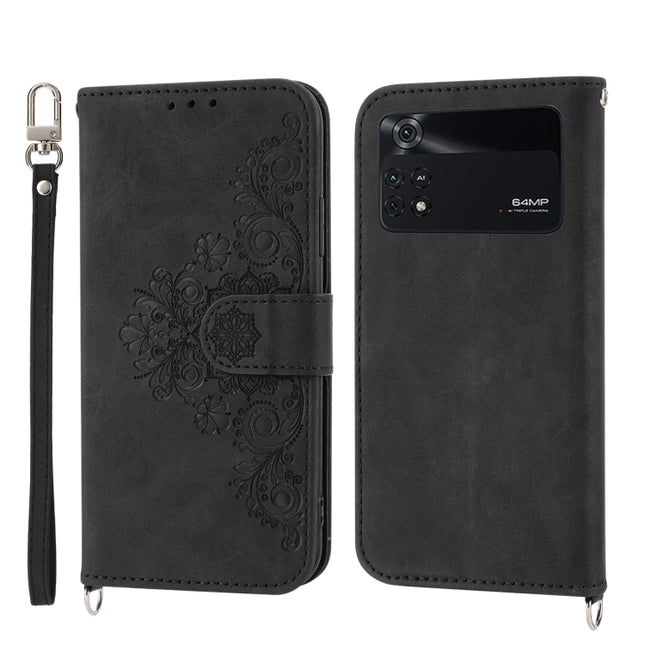 Skin-feel Flowers Embossed Wallet Leather Phone Case, For Xiaomi Poco M4 Pro 4G, For Xiaomi Poco X4 Pro 5G, For Xiaomi Mi 11T / 11T Pro