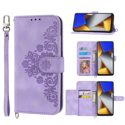 Skin-feel Flowers Embossed Wallet Leather Phone Case, For Xiaomi Poco M4 Pro 4G, For Xiaomi Poco X4 Pro 5G, For Xiaomi Mi 11T / 11T Pro