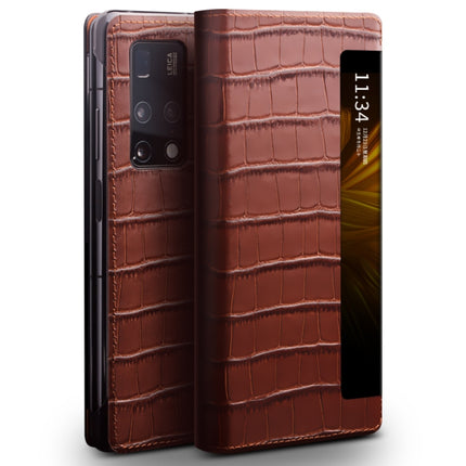 QIALINO Crocodile Pattern Side Window View Genuine Leather Phone Case, For Huawei Mate X2