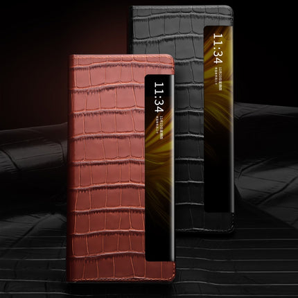 QIALINO Crocodile Pattern Side Window View Genuine Leather Phone Case, For Huawei Mate X2