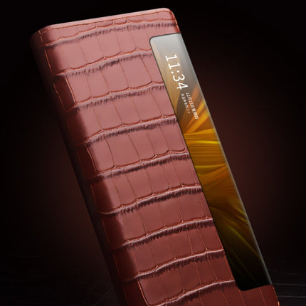 QIALINO Crocodile Pattern Side Window View Genuine Leather Phone Case, For Huawei Mate X2
