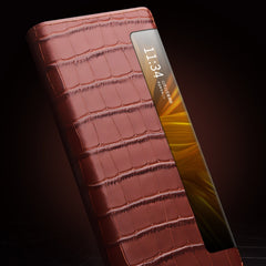 QIALINO Crocodile Pattern Side Window View Genuine Leather Phone Case