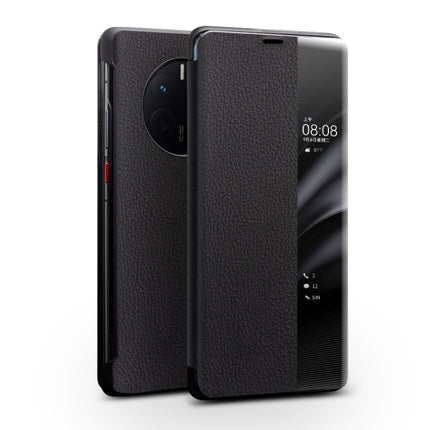 QIALINO Genuine Leather Side Window View Smart Phone Case, For Huawei Mate 50 Pro, For Huawei Mate 50, For Huawei P30, For Huawei P50, For Huawei P50 Pro