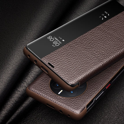 QIALINO Genuine Leather Side Window View Smart Phone Case, For Huawei Mate 50 Pro, For Huawei Mate 50, For Huawei P30, For Huawei P50, For Huawei P50 Pro